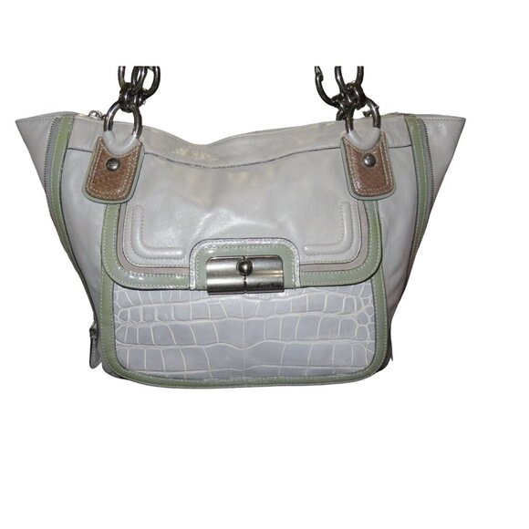 Coach 2011 Kristen Spectator Hobo Grey Croc Embossed Leather Expandable Satchel - Picture 1 of 13